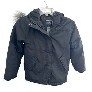 Wantdo Black Hooded Winter Parka Jacket Faux Fur Trim Kids Size 6-7‎
